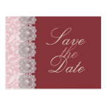 Lace and Pearls Raspberry Save the Date Postcard