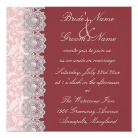 Lace and Pearls Raspberry Wedding Invitation