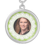 Lace and Plaid -butterfly on green- Personalized Necklace