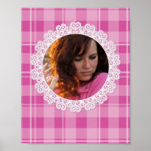 Lace and Plaid -Heart on Pink- Print
