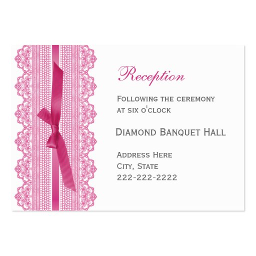 Lace and Ribbon reception enclosure cards Business Card Template (front side)