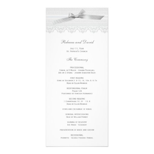 Lace and Ribbon wedding programs Rack Card
