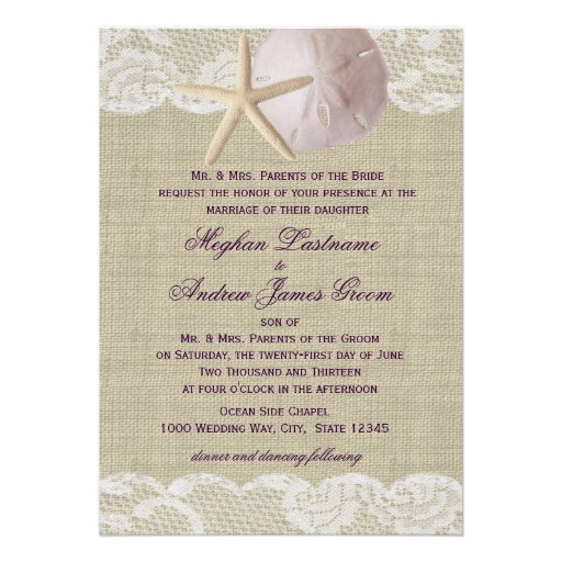 Lace and Sand Dollar Beach Wedding Cards