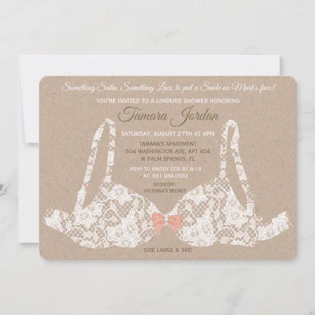 Lace Bra Lingerie Shower Kraft Invitation Zazzle