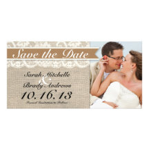 Lace & Burlap Vintage Save the Date - Caramel Brow Photo Card Template