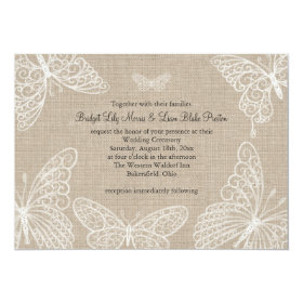 Lace Butterflies on Burlap Wedding Invitation 2