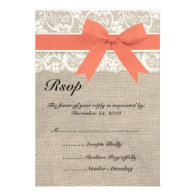Lace & Coral Ribbon and Burlap Wedding RSVP Card