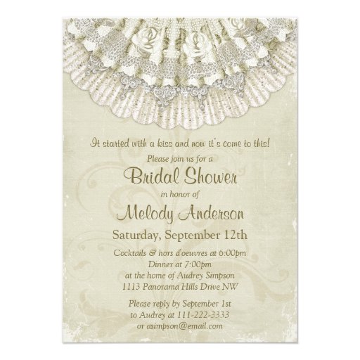 Lace Crochet Doilies Vintage Ivory Bridal Shower Personalized Invitation