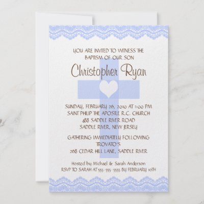Baby  Baptism Invitations on And Blue Cross With Heart Baby Boy Baptism   Christening Invitation