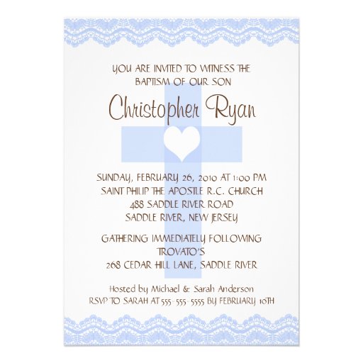 Lace Cross Baby Boy Baptism Inviation Personalized Announcement