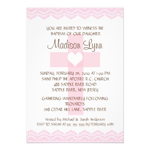 Lace Cross Baby Girl Baptism Inviation Personalized Announcements