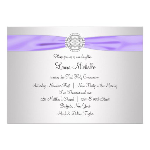 Lace Cross Girls Purple First Communion Invitations