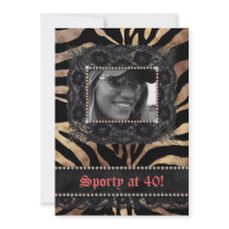 Lace Diamonds 40th Birthday Party Zebra Beige Personalized Invitations
