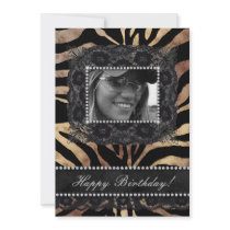 Lace Diamonds 50th Birthday Party Zebra Beige Custom Invitations