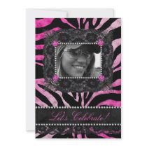 Lace Diamonds Birthday Party Zebra Pink Grad Custom Invitation