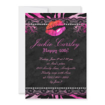 Lace Diamonds Birthday Party Zebra Pink Lips Sd 2 Personalized Invitation