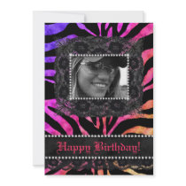 Lace Diamonds Birthday Party Zebra Rainbow Personalized Invite