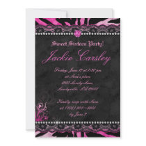Lace Diamonds Sweet 16 Birthday Party Zebra Pink 2 Invitation
