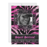 Lace Diamonds Sweet 16 Birthday Party Zebra Pink Custom Announcements