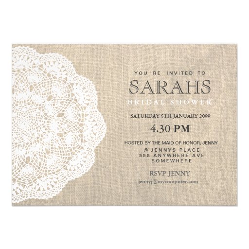 Lace Doily & Burlap Bridal Shower Party Invite