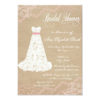 Lace Dress Rustic Bridal Shower Invitation Pink