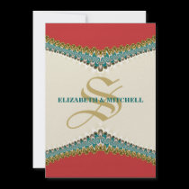 Lace Elegance : Red Teal Wedding Invitation invitations