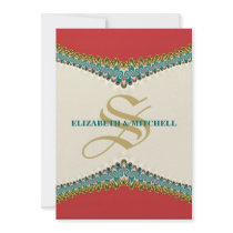 Lace Elegance : Red Teal Wedding Invitation