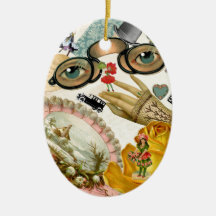 Lace Fan Spectacles and Flowers Christmas Tree Ornament