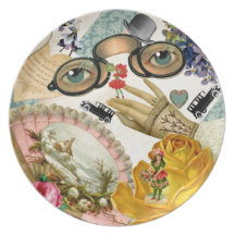 Lace Fan Spectacles and Flowers Plate