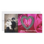 LACE HEART MONOGRAM SILK FUCHSIA CLOTH ,Pink Black Photo Cards