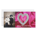 LACE HEART MONOGRAM SILK FUCHSIA CLOTH ,Pink White Customized Photo Card