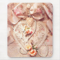 LACE HEART, ROSES & PEARLS by SHARON SHARPE Mouse Pads
