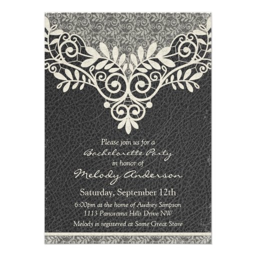 Lace Leather Rustic Vintage Ivory Bachelorette Personalized Announcements