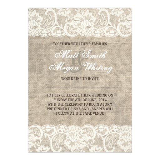 Lace Look Rustic Burlap Wedding Invitation