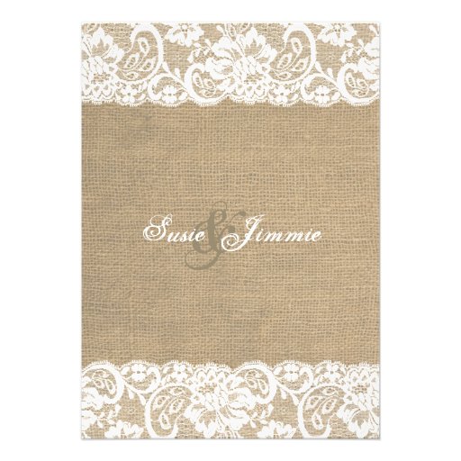 Lace Look Rustic WARM Burlap Wedding Invitation