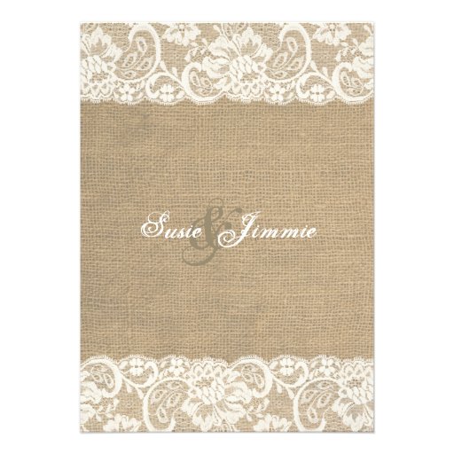 Lace Look Rustic WARM Burlap Wedding Invitation
