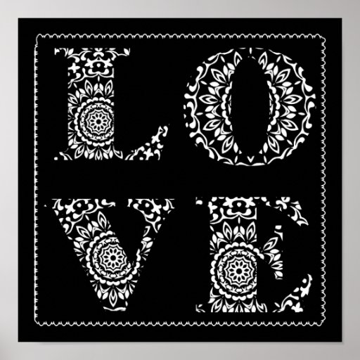 Lace Love Word Art Black White Poster Print | Zazzle
