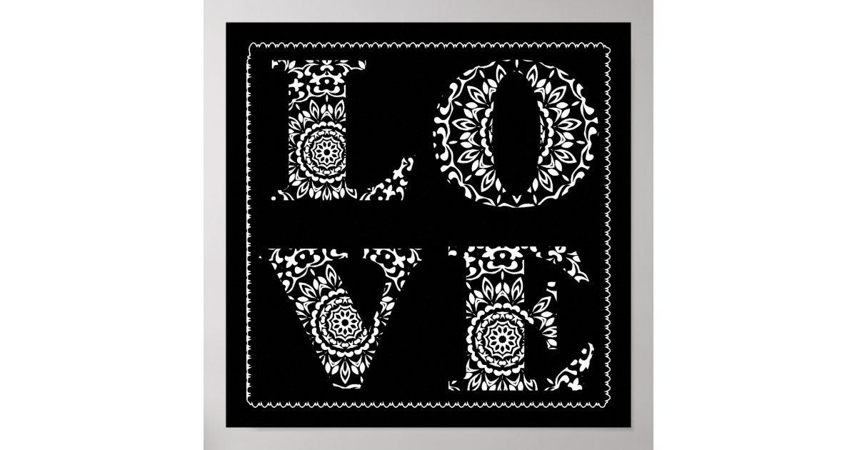 Lace Love Word Art Black White Poster Print | Zazzle