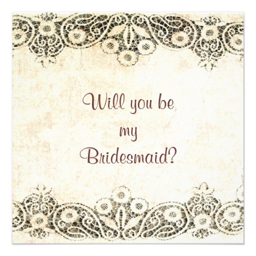 lace on burlap Will you be my bridesmaid Personalized Invitations