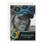 Lace Peacock Birthday Party Zebra Blue Gold Custom Invitation