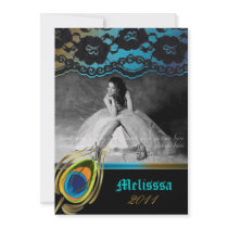 Lace Peacock Grad Announcement Zebra Blue Gold