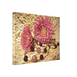Lace, Pearls and Mums Stretched Canvas Print
