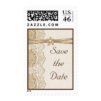 Lace, ribbon and burlap wedding Save the Date Postage Stamp