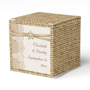 Lace, ribbon flower & burlap wedding wedding favor box