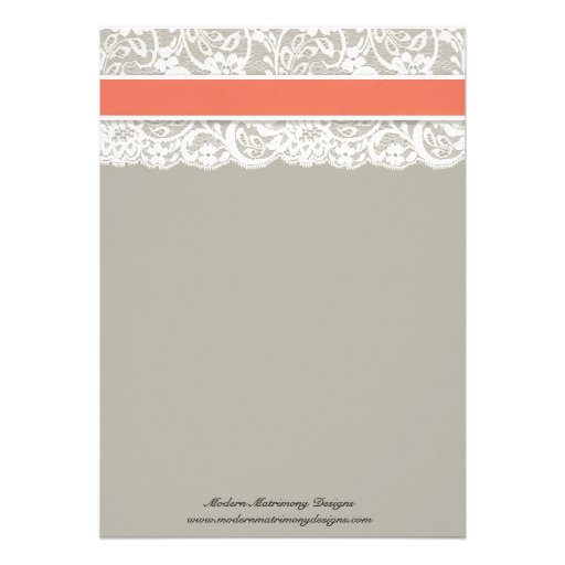 Lace Ribbon Gray and Coral Wedding Invitation