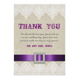 Purple Wedding Thank You Cards| Burlap and Lace