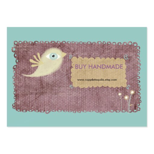 Lace stitched berry gold bird flower custom design business card template (front side)