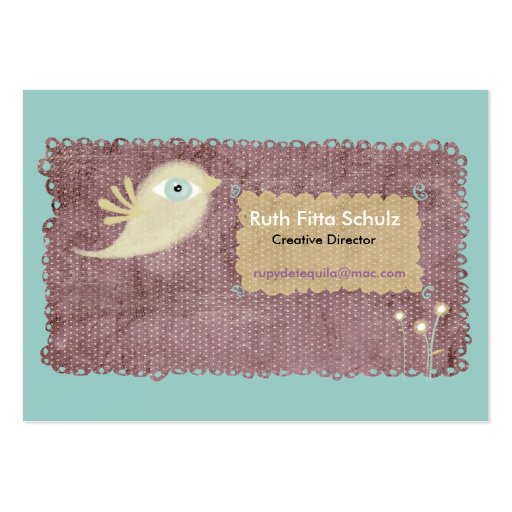 Lace stitched berry gold bird flower custom design business card template (back side)