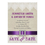 Lace Vintage Save the Date Photo Linen Purple invitations