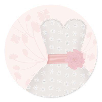 Lace Wedding Gown and Butterfly Round Stickers by BeMyBridesmaid